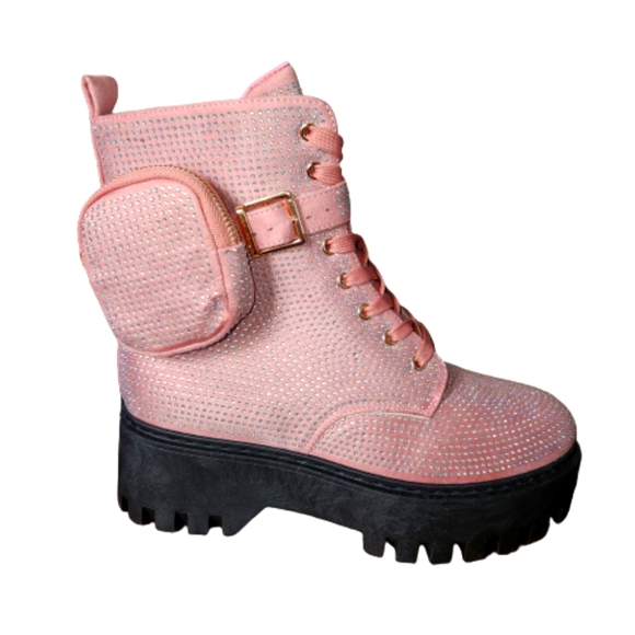 RHINESTONE ☆ CLUB STOMPS ☆ POUCH STRAP ☆ BLUSH LUG BOOTS ☆ NWT - Picture 3 of 12